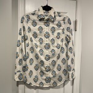 NWT J.Crew Size XXS Floral Button Down Shirt Long Sleeve Cotton Medallion Blue